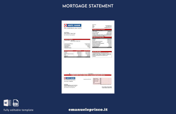 stile verificato India HDFC Estratto conto ipotecario bancario Modello Word e mo